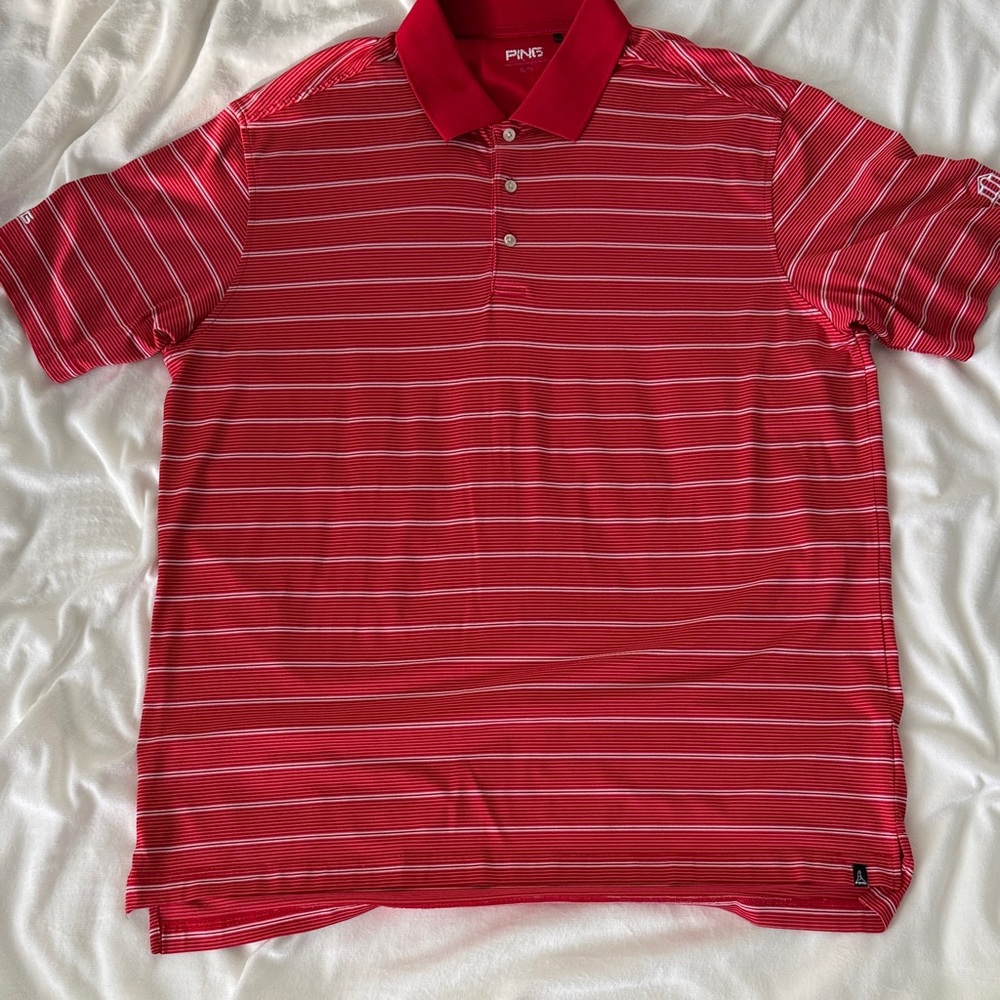 PING Red & White Striped Golf Polo Shirt
